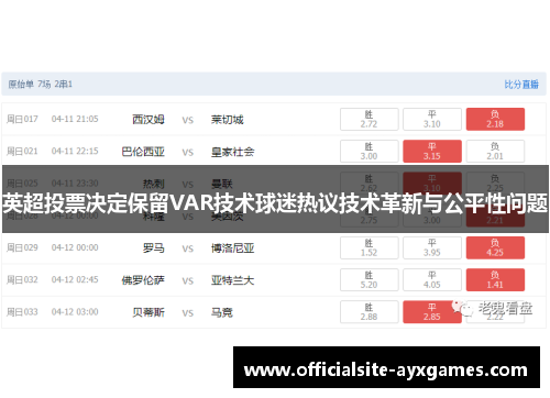 英超投票决定保留VAR技术球迷热议技术革新与公平性问题 英超投票决定保留VAR技术球迷热议技术革新与公平性问题